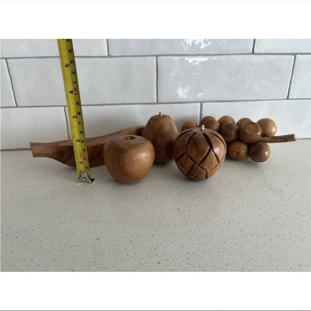 Vintage Hand Carved Wooden Fruit- 5 PIECE SET - Great Display Mid Century Modern